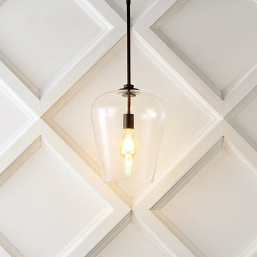 Hayes 11.25" Industrial Farmhouse Iron/Glass LED Pendant - JONATHAN Y